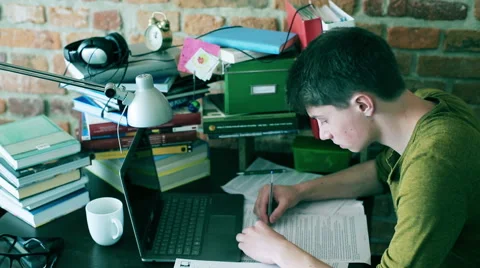 Frustrated student having problems with homework  Stock Footage