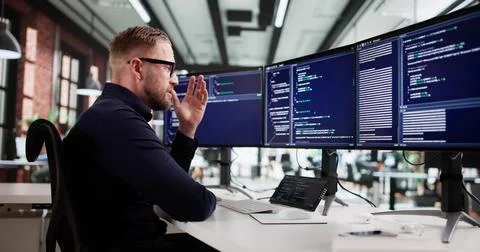 The Frustrated Web Developer At His Boring Desk Job. Stock Photos