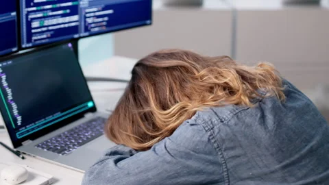 Frustrated Woman Developer Struggles With Coding Mistakes Stock Footage 336374642