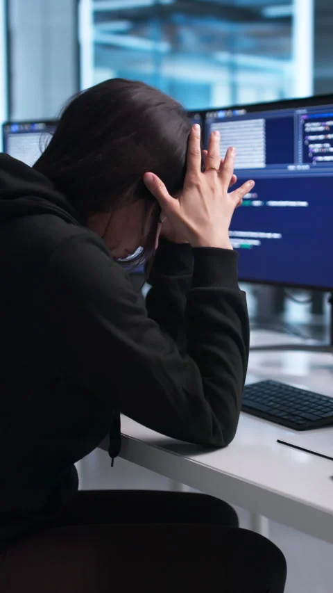 Frustrated Woman Developer Struggles With Coding Mistakes Vidéo 337641901