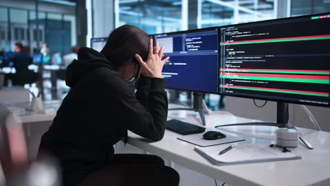 Frustrated Woman Developer Struggles With Coding Mistakes Stock Footage 339904642
