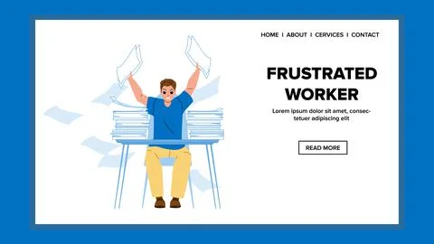 Frustrated Worker Hard Working In Office Vector 스톡 일러스트
