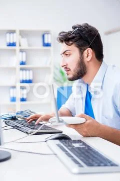 Frustrated young man due to weak internet reception Stock Photos