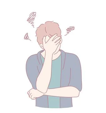 A frustrated young man shows intense emotions, revealing anxiety and stress in Stock Illustration