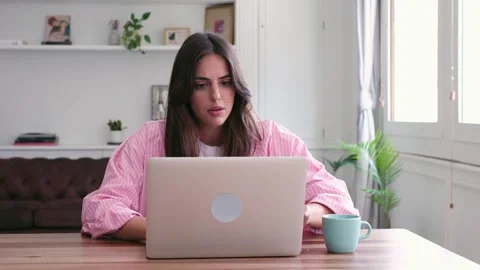 Frustrated Young Woman Experiencing Technical Stock Footage 334015567