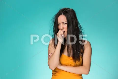 Frustrated young woman having a bad hair Stock Photos