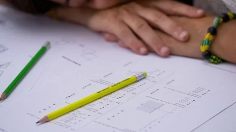 Frustration, fatigue, surrendering: Exhausted student for the exam Video stock 78253472