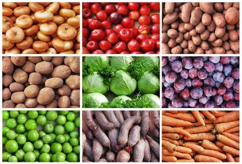 Frutis and vegetables collage Stock Illustration