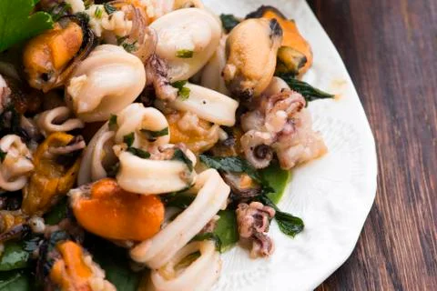 Frutti di mare on on plate selective focus Stock Photos