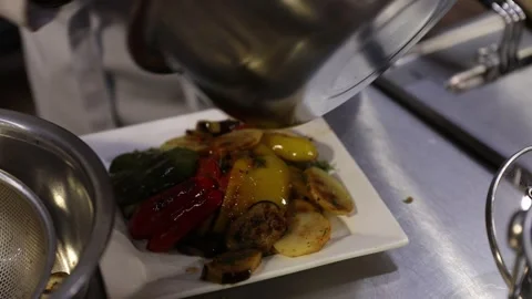 Fry chicken and vegetables 8 Stock Footage 312940361