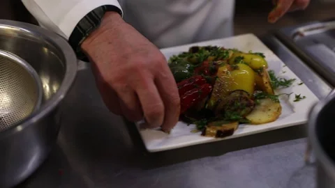 Fry chicken and vegetables 9 Stock Footage 312940433