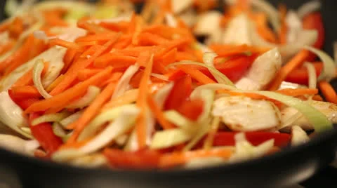 Fry chicken pieces with vegetable Stock Footage 25098800
