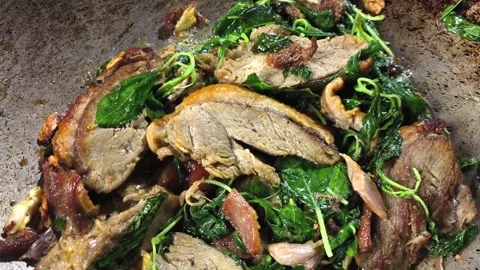 Fry duck basil3 Stock Footage 321118475