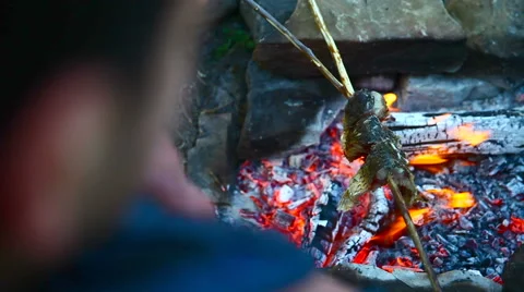 Fry the fish on the fire 動画素材 63371416