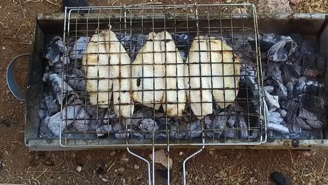 Fry the fish on the grill. Stock-Footage 77111162