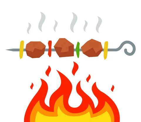 Fry a kebab over an open fire. Stock Illustration