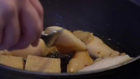 Fry lard in a pan, close-up Stock Footage 148067651