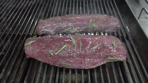 Fry meat beef with Rosemary. close up Stock Footage 217426546