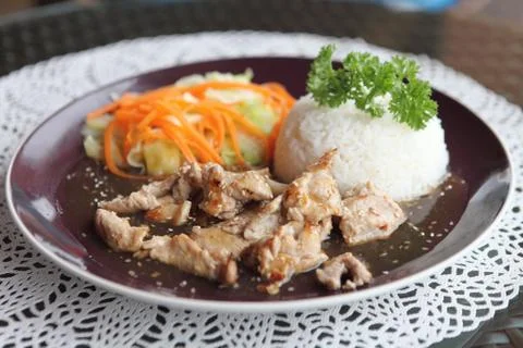 Fry pork with rice Stock Photos