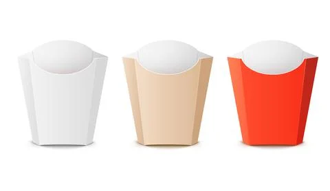 Fry potato package container box. French fries food takeaway design vector paper Stock Illustration