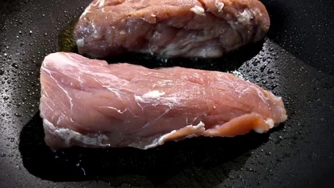 Fry raw pork Stock Footage 321685007
