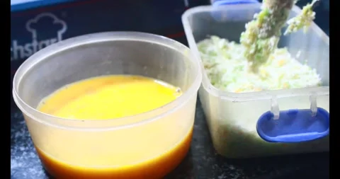 Fry shrimp with eggs, flour and cooking oil Stock Footage 308354345