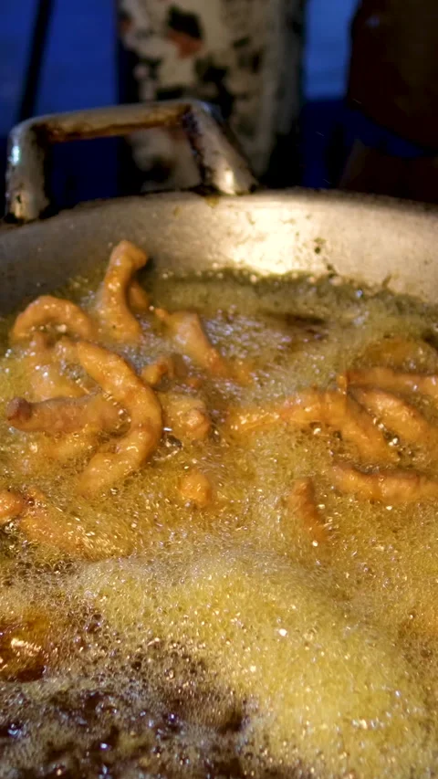 Fry snack bread shrimp squid street food Asia Sliced Eggplant Frying In A Pan Stock Footage 323800094