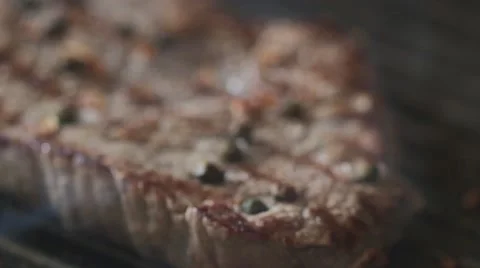 Fry steak meat. closeup. slow motion Stock Footage 66443125