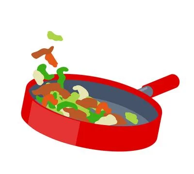 Fry vegetables in a frying pan Stock Illustration