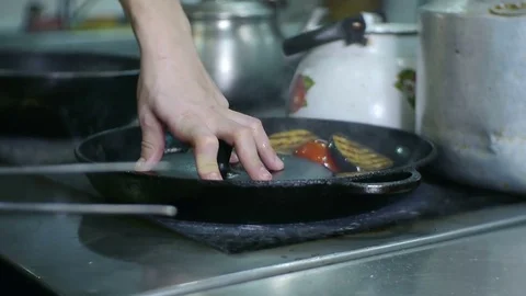 Fry Vegetables In Grill Pan Stock Footage 78594919