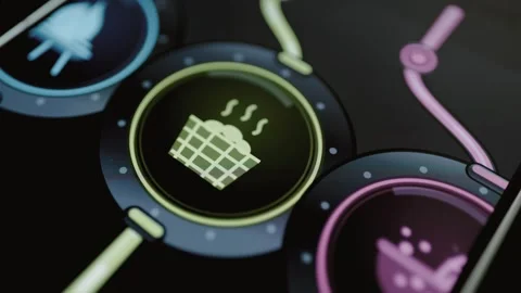 Fryer basket selection illuminates green cooking node Video stock 346603946