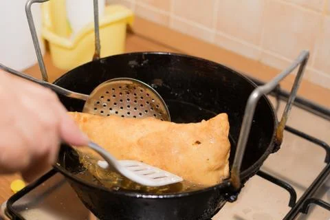 Frying the Apulian Panzerots Stock Photos