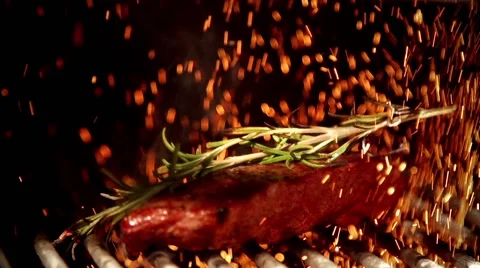 Frying barbecue in slow motion Stock Footage 67860494