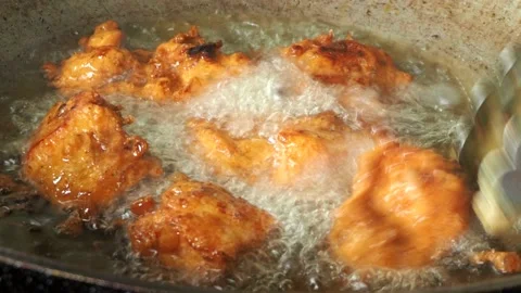 Frying battered chicken in pan, Thai famous street food. Stock Footage 219763765