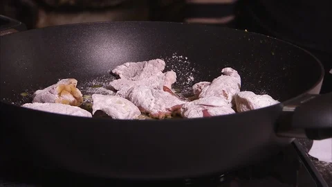 Frying breaded pork Stock Footage 86268116