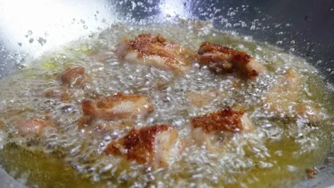 Frying chicken in a frying pan Stock Footage 310248856