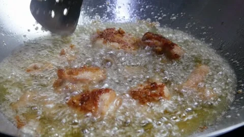 Frying chicken in a frying pan Stock Footage 310248860