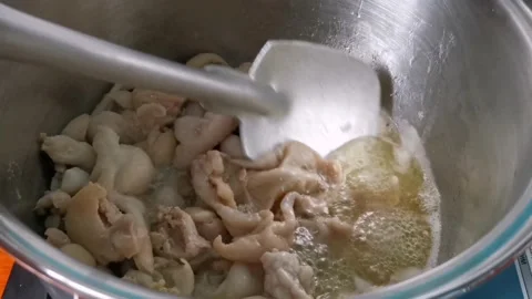 Frying Chicken Skin Until Become Crispy Stock Footage 231369363