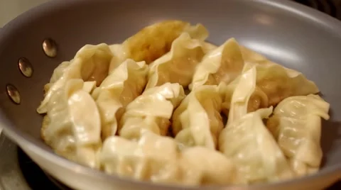 Frying Chinese Dumplings Stock Footage 45591182