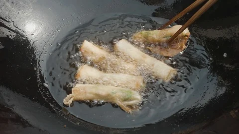 Frying Chinese Spring Rolls Stock Footage 102357522