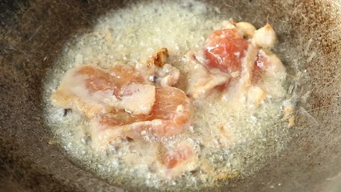 Frying  chopped pork with sauce in pan Stock Footage 99569336