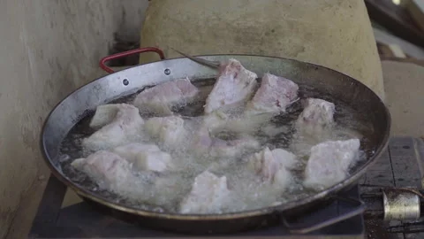 Frying Fish Chunks Pan Stock Footage 247638462