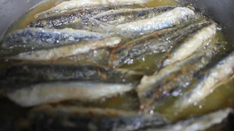 Frying fish for dinner at home Stock Footage 311011934