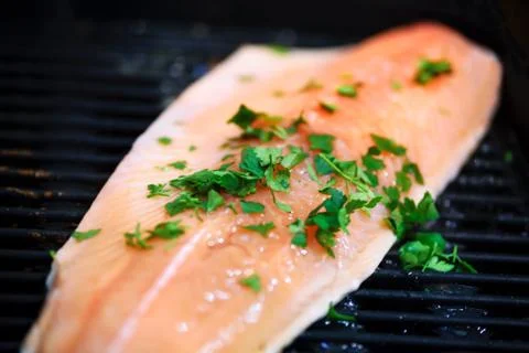 Frying fish on the grill Stock Photos