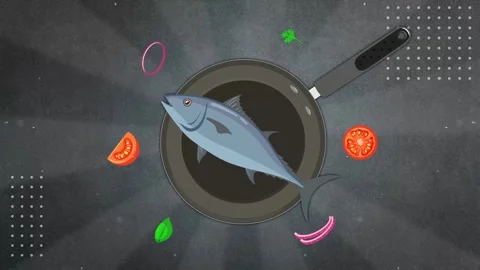 Frying fish on a pan Stock Footage 303817547