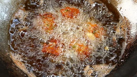 Frying  fish-paste balls pan , street food Chiangmai Thailand Stock Footage 132719852