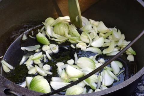 Frying fresh onios 写真素材