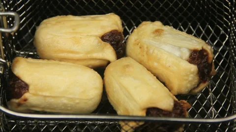 Frying Golden Dim Sums Stock Footage 38057325