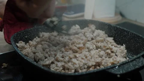 Frying Ground Meat Stock Footage 321903140