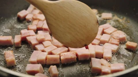 Frying ham  Stock Footage 61798203